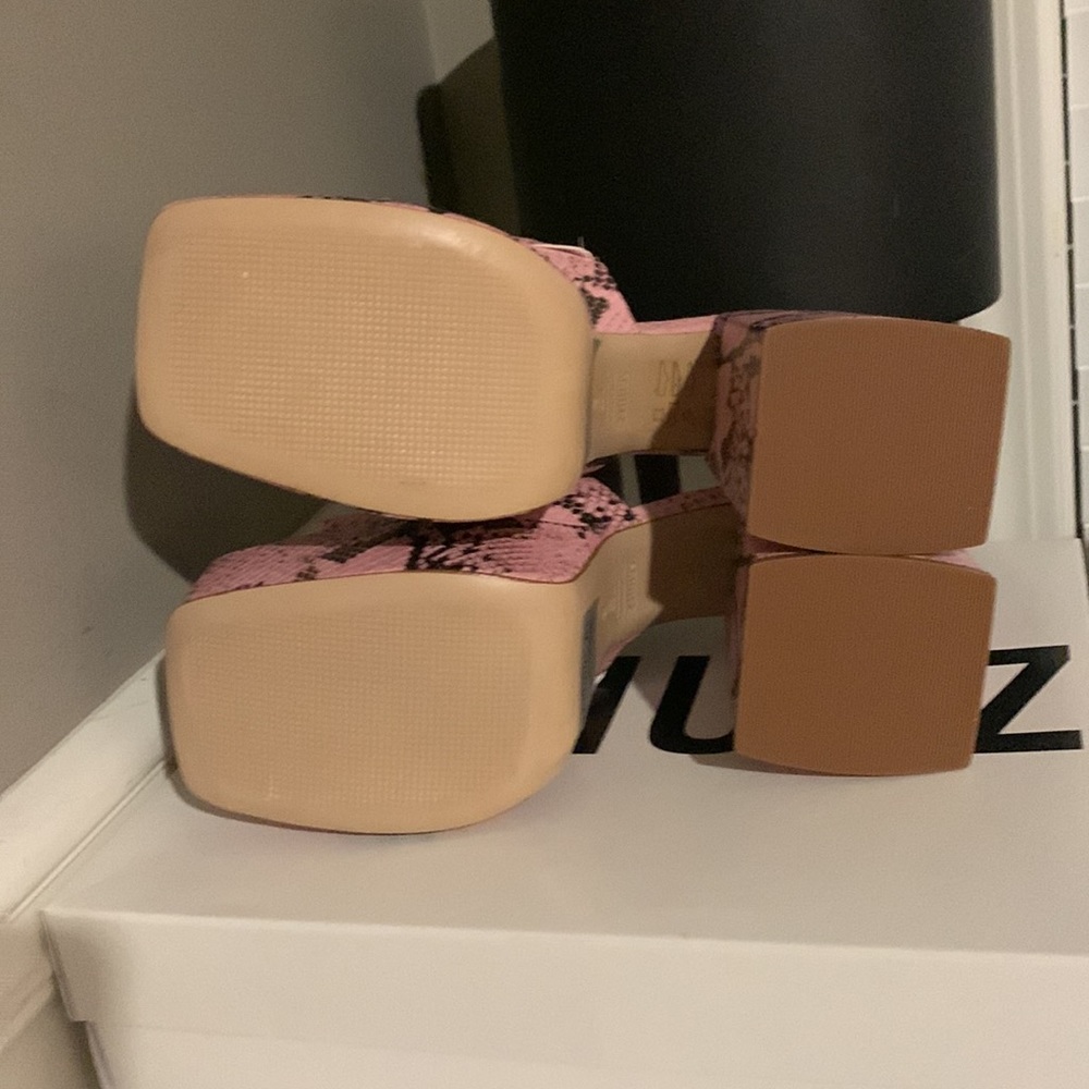 SCHUTZ Pink Snakeskin Platform Block Heel Sandals - Picture 13 of 13